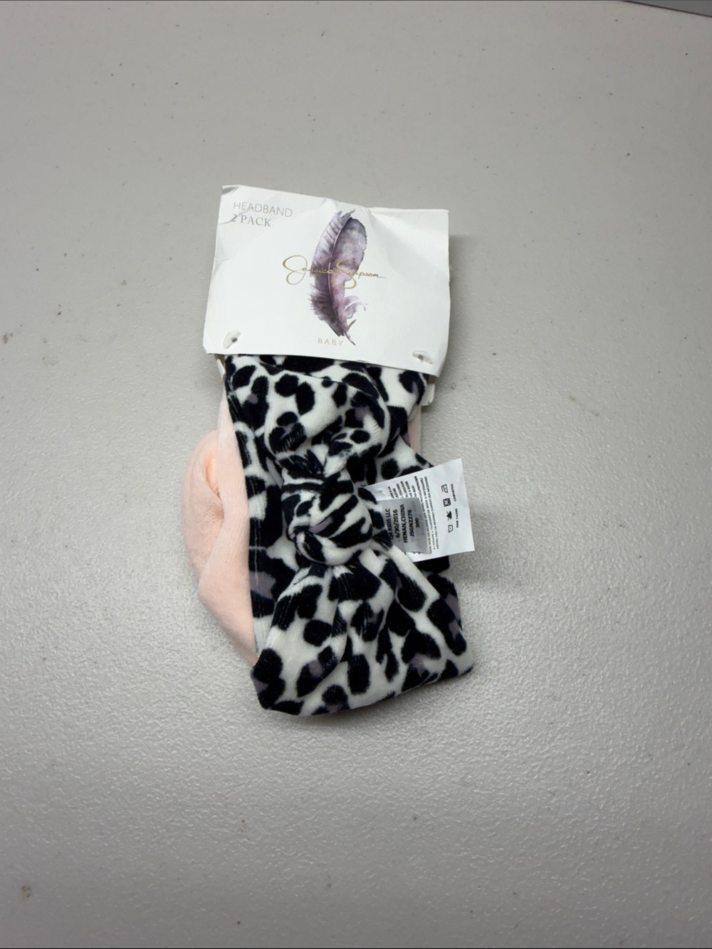 Jessica Simpson Baby Headband 2-Pack - Black & White Leopard + Light Pink. NEW